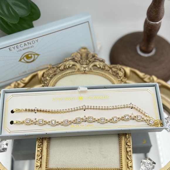Stunning Crystal Gold-Tone Layered Bracelet Set by Eyecandy Los Angeles - Picture 3 of 4
